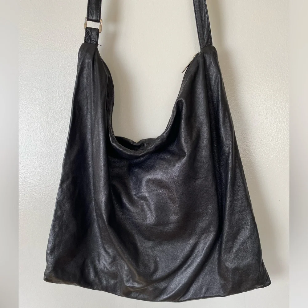 VERA PELLE Made in Italy Soft Black Leather Crossbody Shoulder Bag